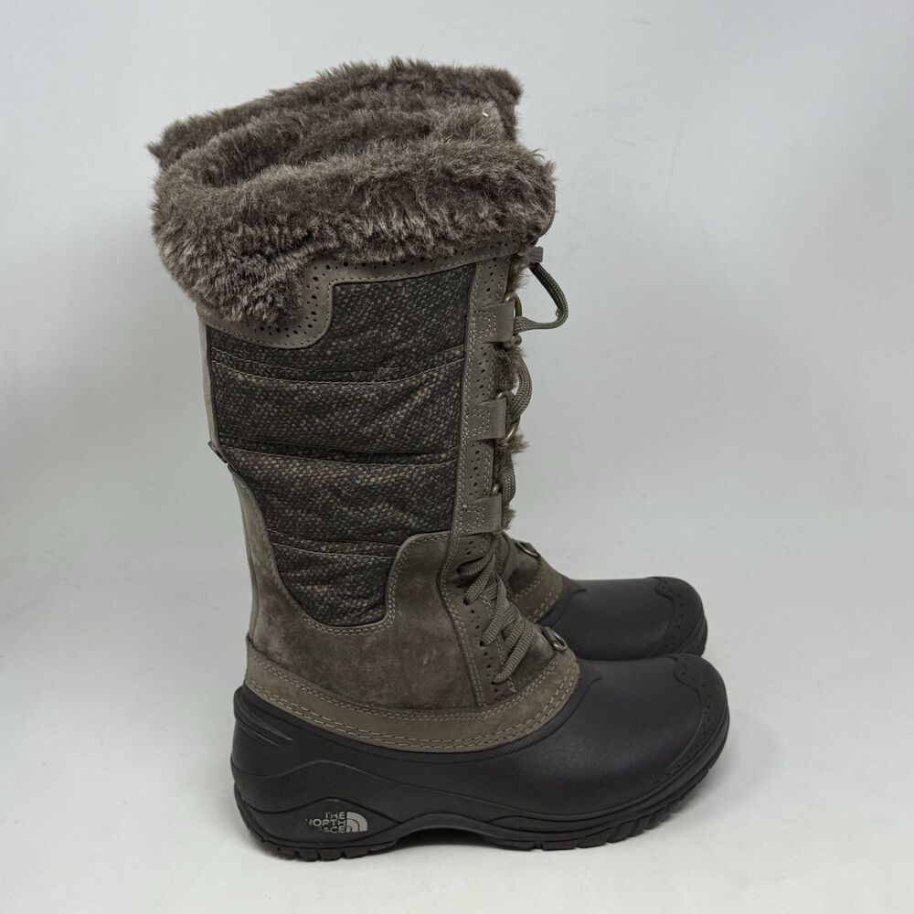 The North Face Shellista Mid Boots Womens 5 Green Leather Waterproof Faux Fur
